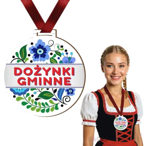 prezent na dozynki gminne upominek nagroda w konkursie medal niebieskie kwiaty ludowe 7 2 cm