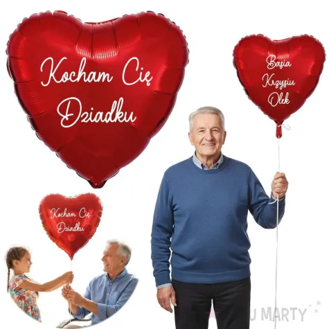 prezent na dzien babci balon foliowy kocham cie dziadku imiona wnukow czerwony dekoracja