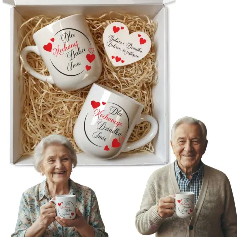 prezent na dzien babci dziadka zestaw upominkowy personalizowany kubki i magnes kochani dziadkowie