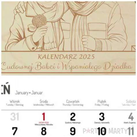 prezent na dzien babci i dziadka drewniany kalendarz z nadrukiem hortensja 28x32 cm