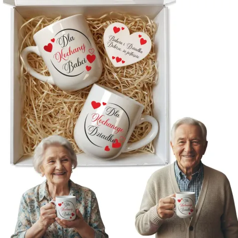 prezent na dzien babci i dziadka zestaw upominkowy kubki i magnes kochani dziadkowie