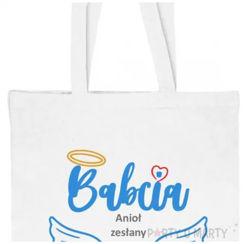 prezent na dzien babci materialowa torba na zakupy aniol zeslany na ziemie bialy 40x35 cm