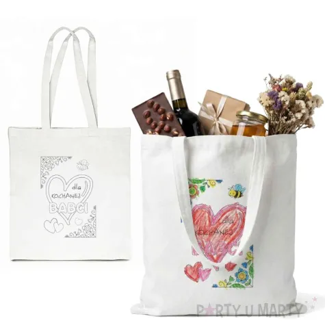 prezent na dzien babci materialowa torba na zakupy do pomalowania diy 40x35 cm