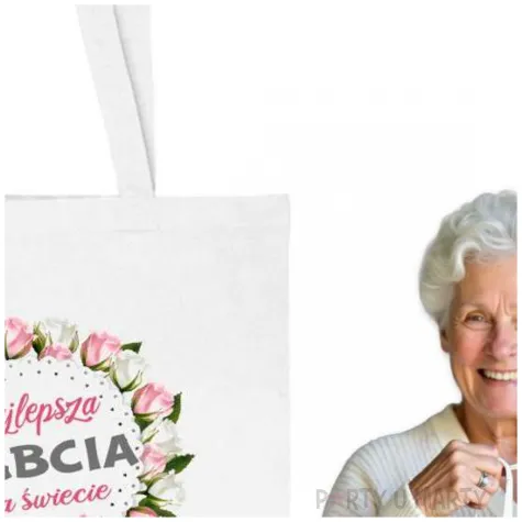 prezent na dzien babci materialowa torba na zakupy najlepsza babcia na swiecie bialy 40x35 cm
