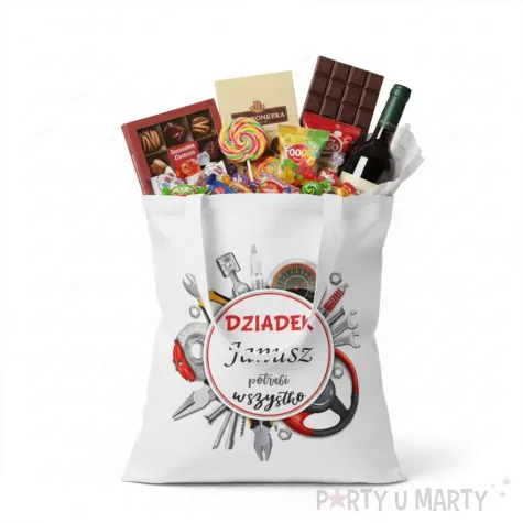 prezent na dzien babci materialowa torba z imieniem na zakupy dziadek potrafi wszystko