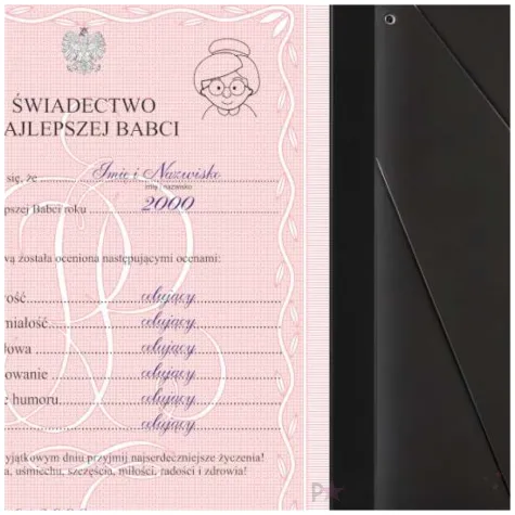 prezent na dzien babci swiadectwo dyplom najlepszej babci personalizowany w ramce a4