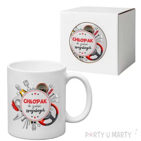 prezent na dzien chlopaka ceramiczny kubek chlopak do zadan specjalnych bialy 330 ml