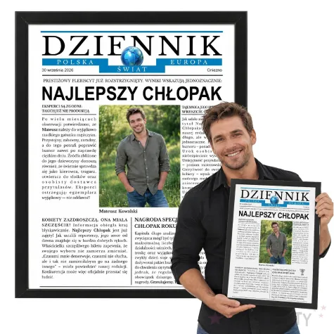 prezent na dzien chlopaka ramka z imieniem dziennik najlepszy chlopak gazeta certyfikat a3
