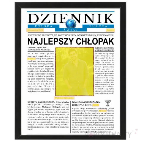 prezent na dzien chlopaka ramka z imieniem dziennik najlepszy chlopak gazeta certyfikat a3