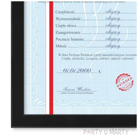 prezent na dzien dziadka swiadectwo dyplom najlepszego dziadka personalizowany w ramce a4
