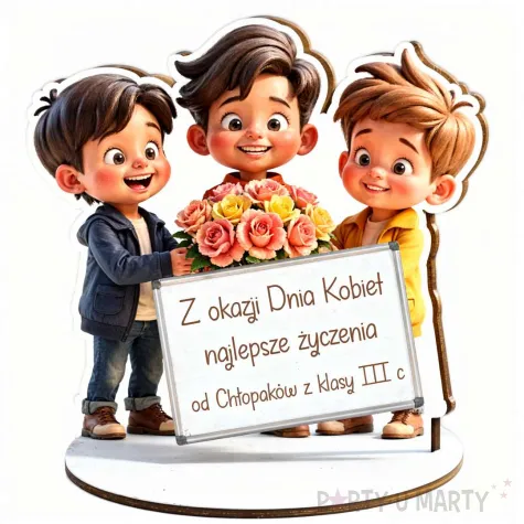 prezent na dzien kobiet 8 marca do pracy szkoly figurka bukiet kwiatow personalizacja