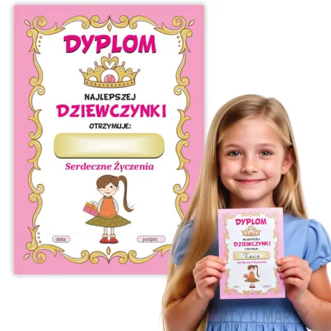 prezent na dzien kobiet 8 marca dyplom dla najlepszej dziewczynki do szkoly przedszkola a5