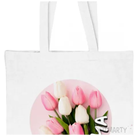 prezent na dzien kobiet torba na zakupy mama i tulipany bialy 40x35 cm