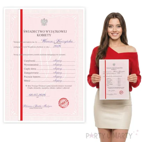 prezent na dzien kobiet urodziny swiadectwo personalizacja certyfikat dyplom imie a4