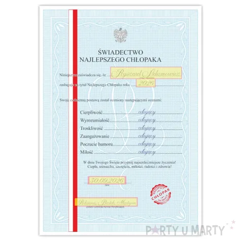prezent na dzien kobiet urodziny swiadectwo w ramce personalizacja certyfikat dyplom imie a4