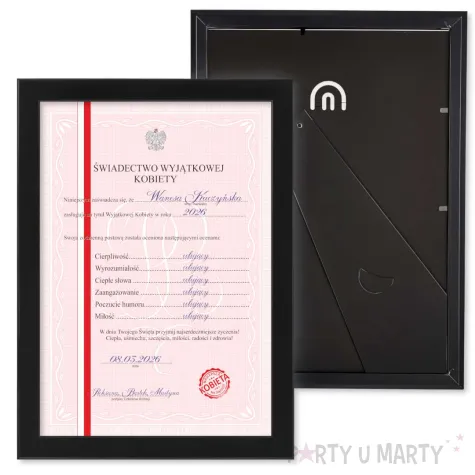 prezent na dzien kobiet urodziny swiadectwo w ramce personalizacja certyfikat dyplom imie a4