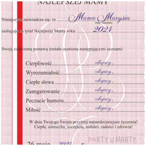 prezent na dzien matki swiadectwo dyplom dla najlepszej mamy a4