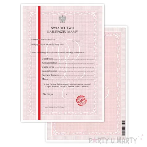 prezent na dzien matki swiadectwo dyplom dla najlepszej mamy a4