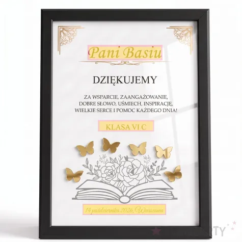 prezent na dzien nauczyciela edukacji ramka motyle podziekowania zakonczenie roku personalizacja