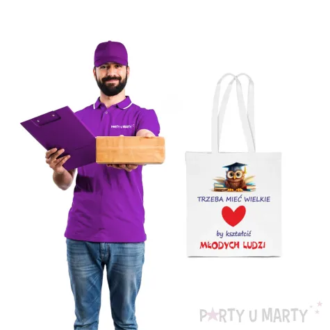 prezent na dzien nauczyciela torba na zakupy trzeba miec wielkie serce biala 40x35 cm