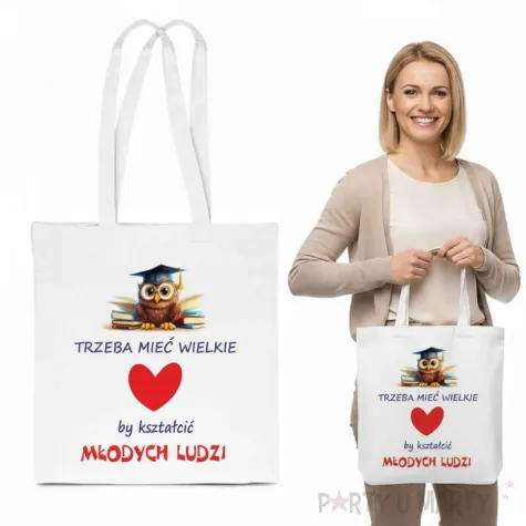 prezent na dzien nauczyciela torba na zakupy trzeba miec wielkie serce biala 40x35 cm