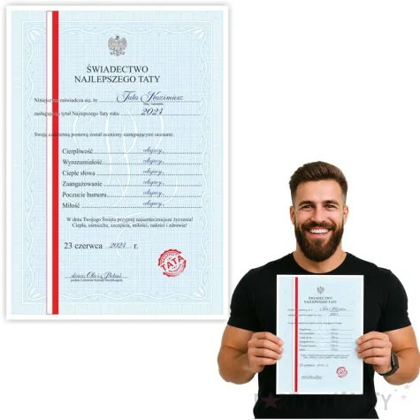 prezent na dzien ojca 23 czerwca swiadectwo dla najlepszego taty upominek certyfikat a4