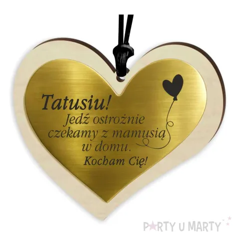 prezent na dzien ojca 23 czerwca zawieszka drewniana do samochodu serce jedz ostroznie 8x7 cm