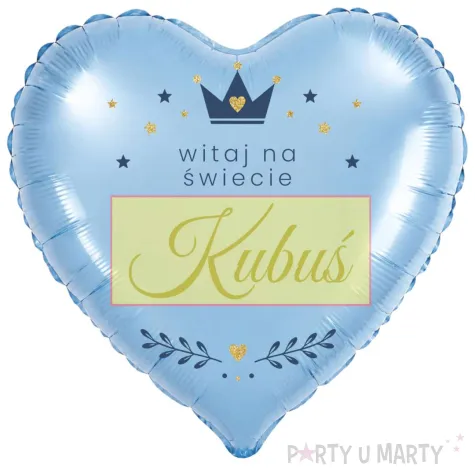 prezent na narodziny dziecka blekitny balon foliowy serce witaj na swiecie imie chlopca 18