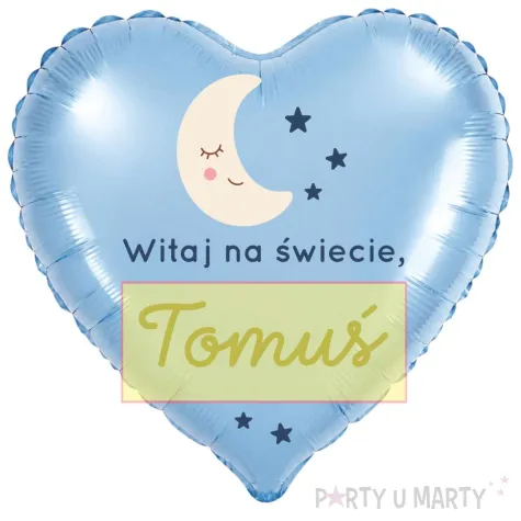 prezent na narodziny dziecka blekitny balon foliowy serce witaj na swiecie imie chlopca 18