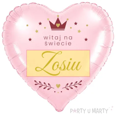 prezent na narodziny dziecka rozowy balon foliowy serce witaj na swiecie imie dziewczynki 18