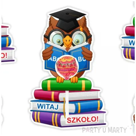 prezent na rozpoczecie roku szkolnego dekoracja kartonowa madra sowa na lizak witaj szkolo x5