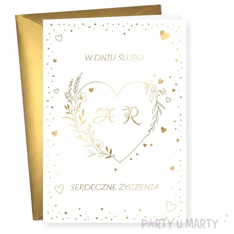 prezent na slub duza kartka slubna zlote serce personalizacja telegram karnet pamiatka a4