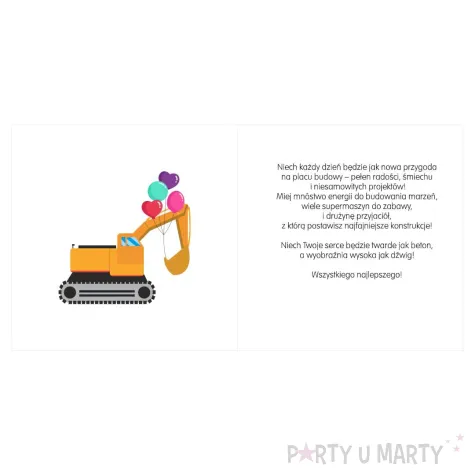 prezent na urodziny kartka okolicznosciowa budowa koparka pamiatka zyczenia koperta
