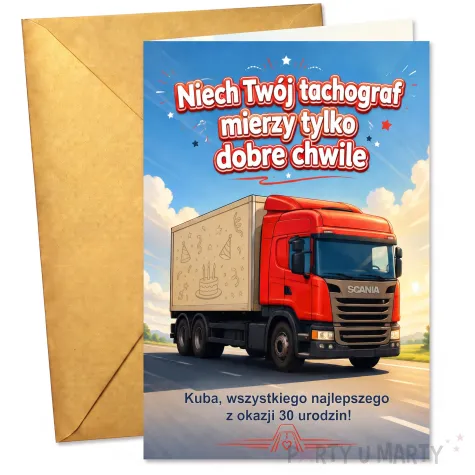 prezent na urodziny kierowcy tirowca kartka okolicznosciowa ciezarowka personalizacja tachograf