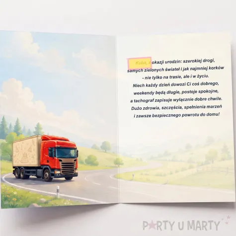 prezent na urodziny kierowcy tirowca kartka okolicznosciowa ciezarowka personalizacja tachograf