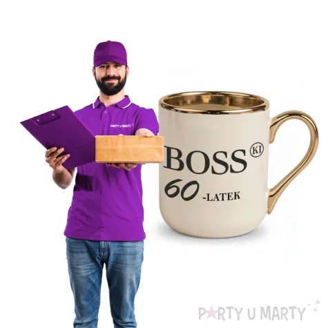 prezent na urodziny kubek bosski 60 latek kremowo zloty elegancki upominek 330 ml
