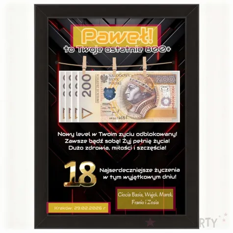 prezent na urodziny personalizowany certyfikat w ramce dowolne imie ostatnie 800 gaming