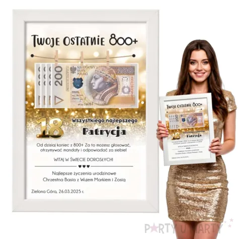 prezent na urodziny personalizowany certyfikat w ramce dowolne imie ostatnie 800 glamour
