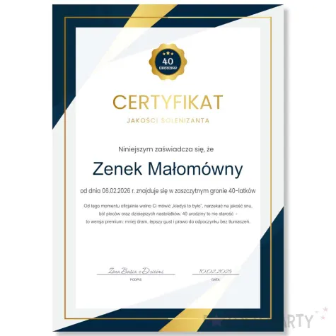 prezent na urodziny personalizowany certyfikat w ramce dowolne imie wzory do wyboru a4
