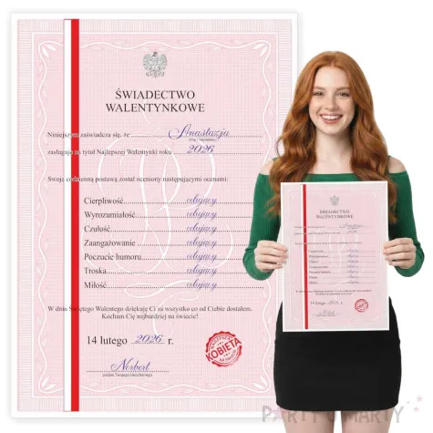 prezent na walentynki dla niej swiadectwo personalizacja certyfikat dyplom imie a4