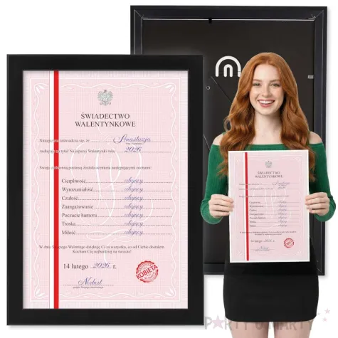 prezent na walentynki dla niej swiadectwo w ramce personalizacja certyfikat imie a4