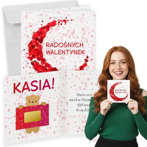 prezent na walentynki klasowe firmowe kartka okolicznosciowa zdrapka personalizacja 1 szt