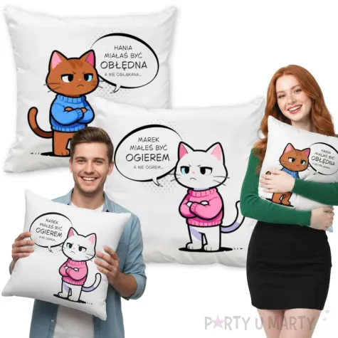 prezent na walentynki poszewki na poduszke zakochane kotki zestaw matching rocznica 40 cm x2