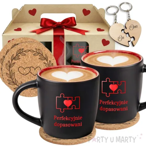 prezent na walentynki rocznice kubki zestaw upominkowy perfekcyjnie dopasowani czarne 290 ml