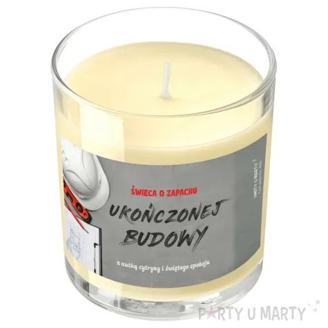 prezent upominek smieszny zabawny swieca w szkle o zapachu ukonczonej budowy
