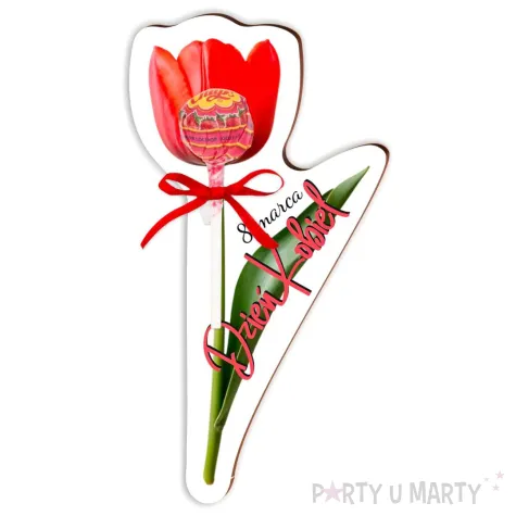 prezent upominek tulipan na lizak dzien kobiet 18 cm