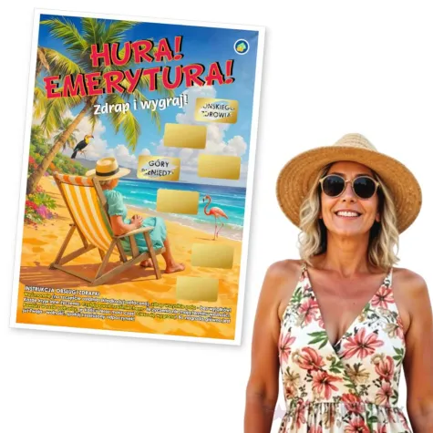 prezent z okazji przejscia na emeryture duza zdrapka hura emerytura emerytka upominek a4