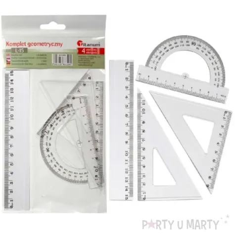 przybory geometryczne classic 4 elementy z linijka 15 cm transparent z czarnym titanum