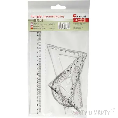 przybory geometryczne classic 4 elementy z linijka 20 cm transparent z czarnym titanum