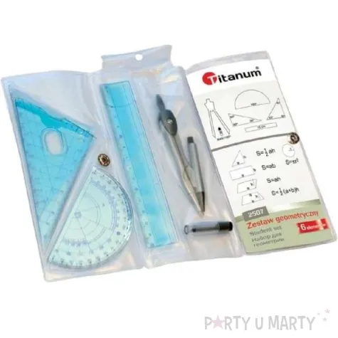 przybory geometryczne classic 6 elementow z cyrklem i olowkiem niebieski titanum